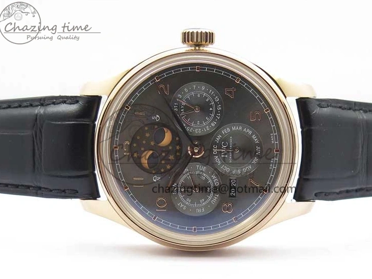 MIROTIME 0129 Elegant Portugieser Perpetual Calendar IW503302 RG V9F 1:1 Best Edition Gray Dial on Black Leather Strap A 7096